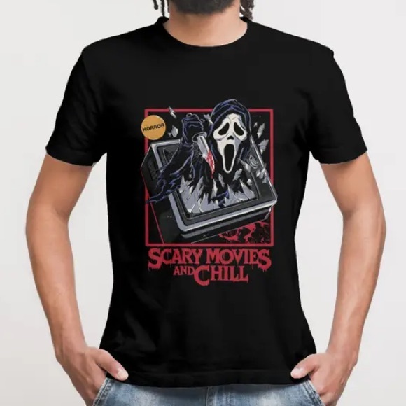 Scream Ghostface Scary Movies and Chill Horror Halloween Graphic Tee Shirt Sz S - Picture 1 of 5
